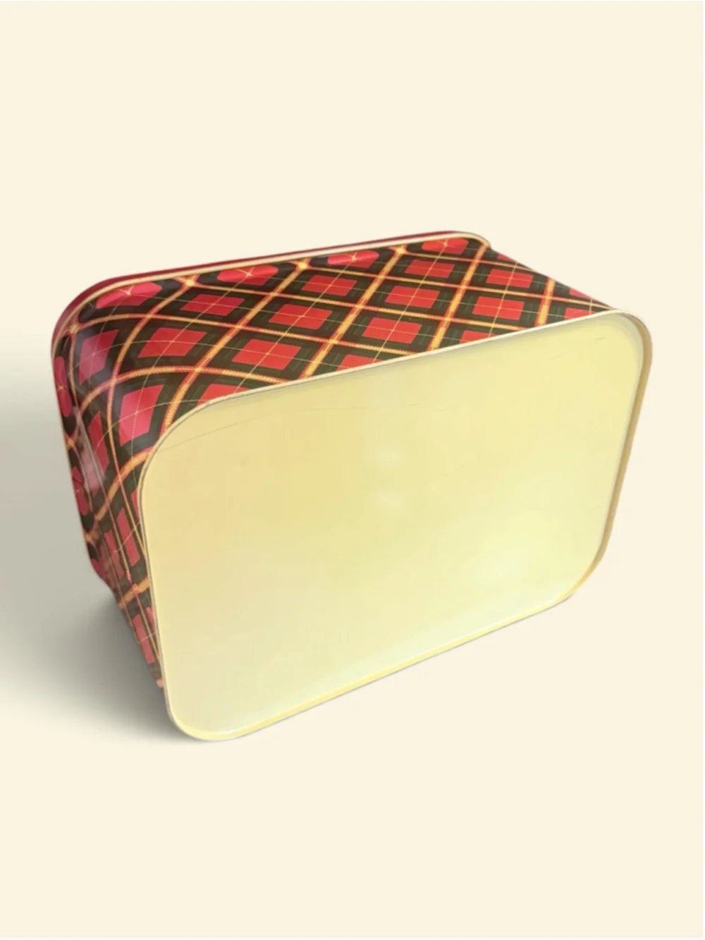 Vintage 1950s Tartan Plaid Metal Bread Box Red Green Yellow Mid Century Kitchen
